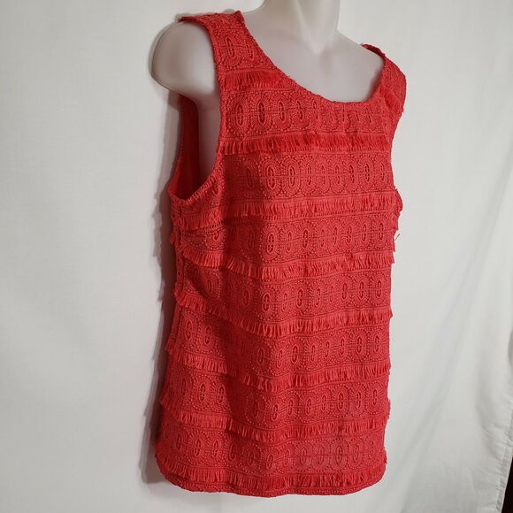 Talbots Top Womens Sz 10 Coral Fringe Sleeveless Crochet Lace Shell Blouse Tiere - Picture 5 of 10